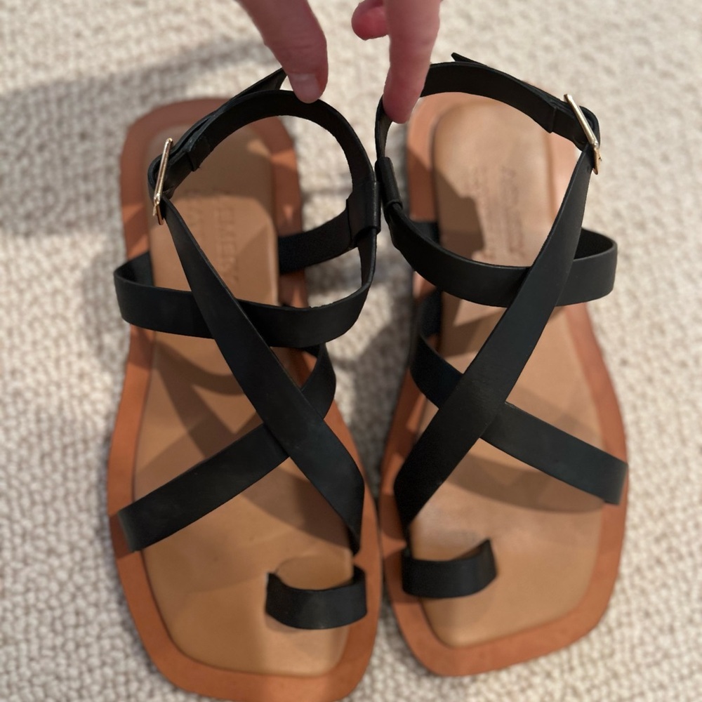 A.Emery Black and Tan Minimalist Sandals